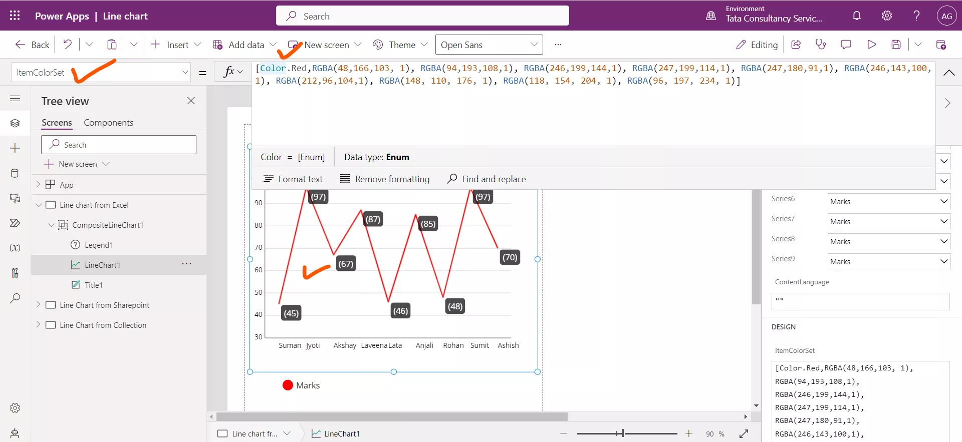 Line chart in Power Apps