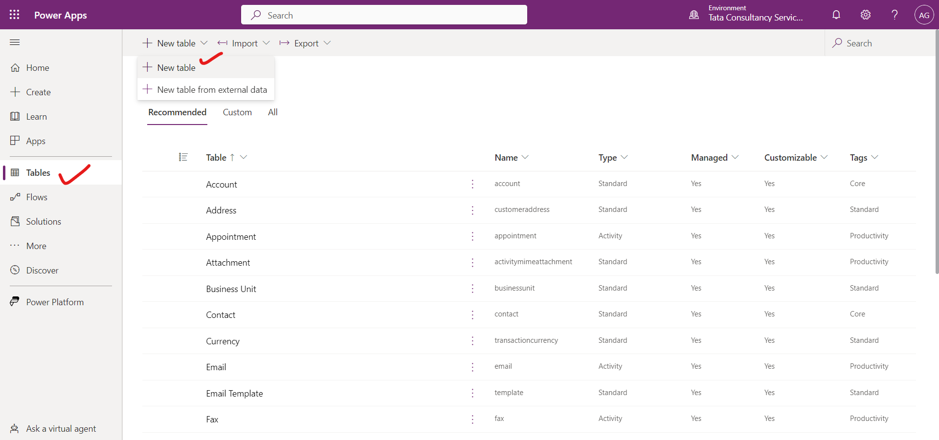 Create a Microsoft Dataverse Table