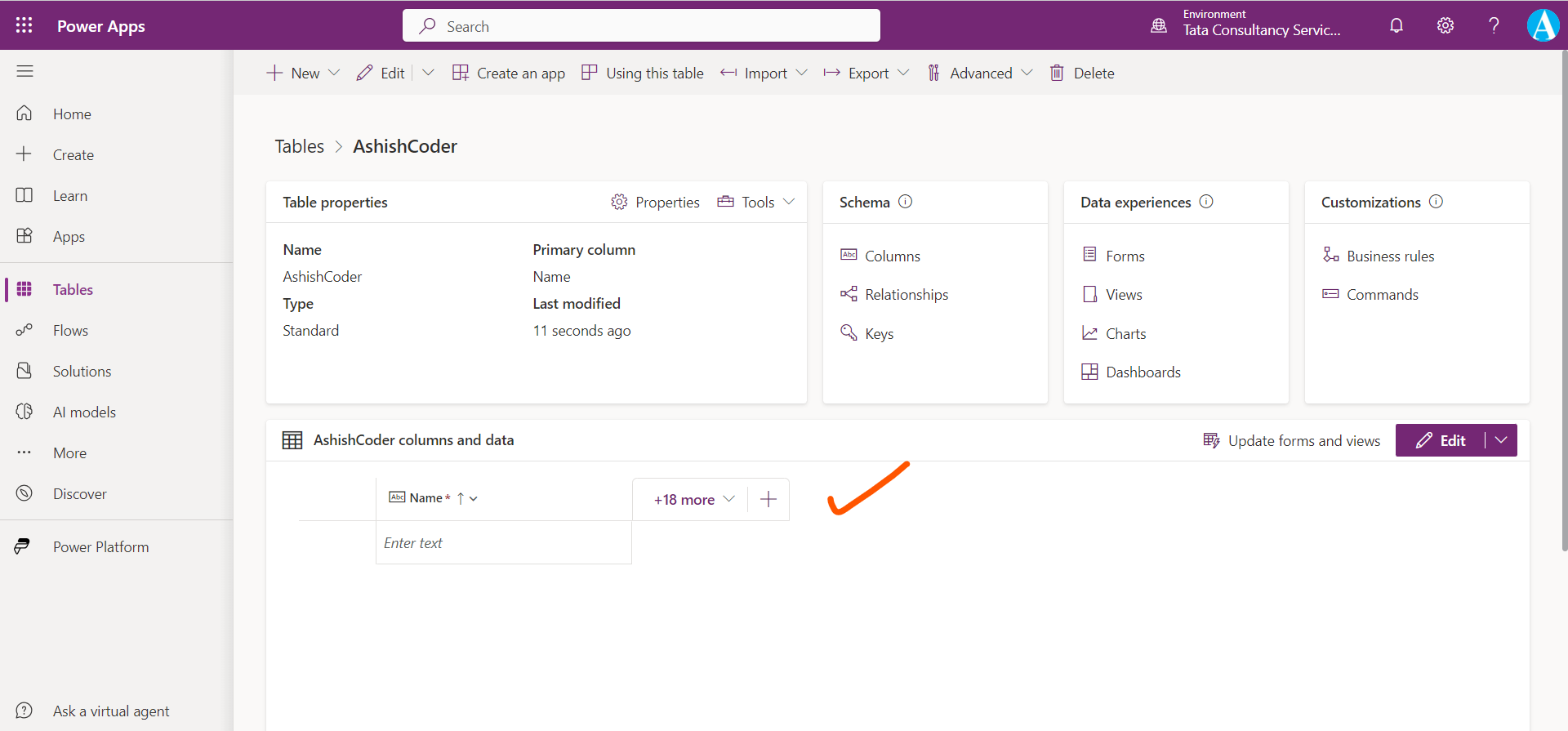 Create a Microsoft Dataverse Table