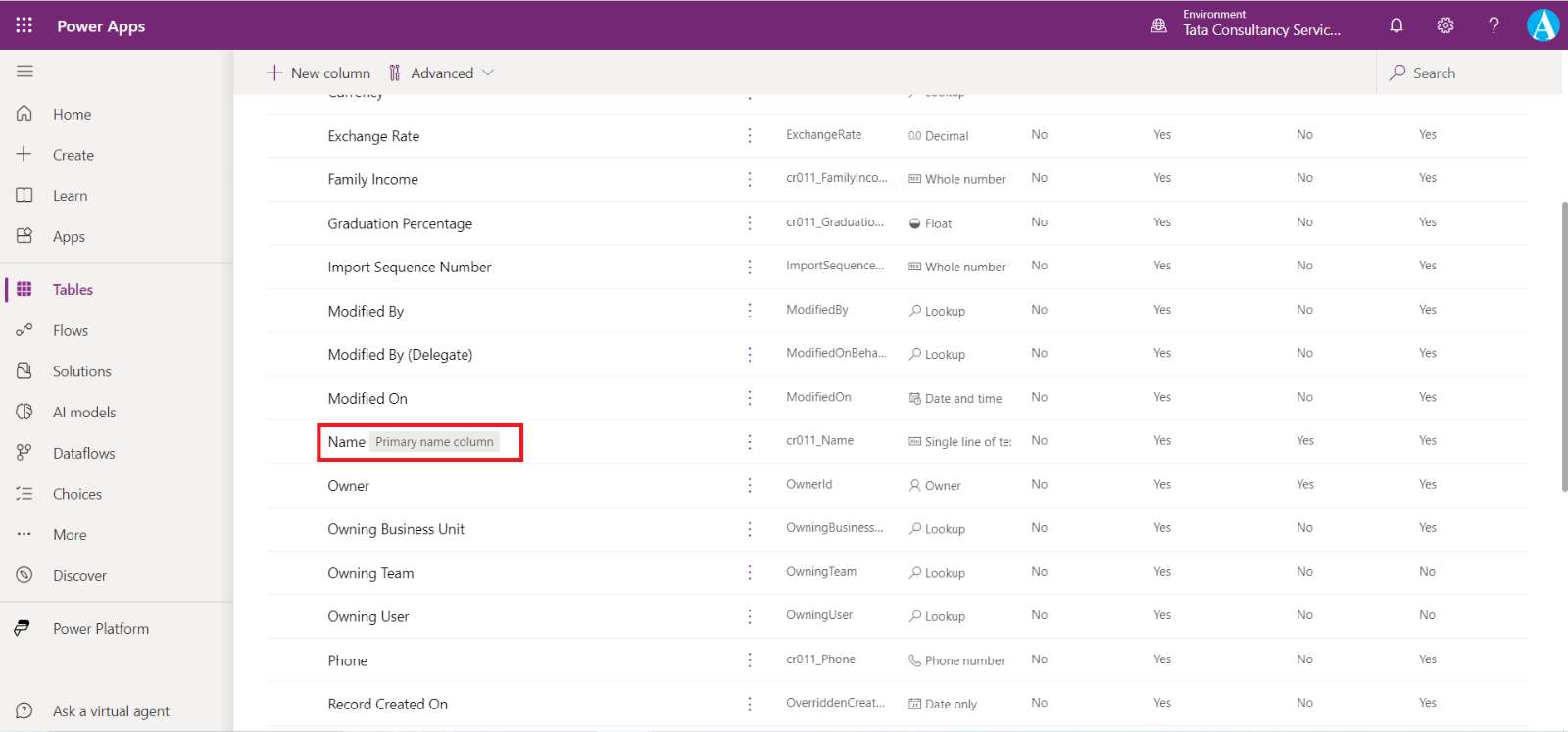 Create a Microsoft Dataverse Table