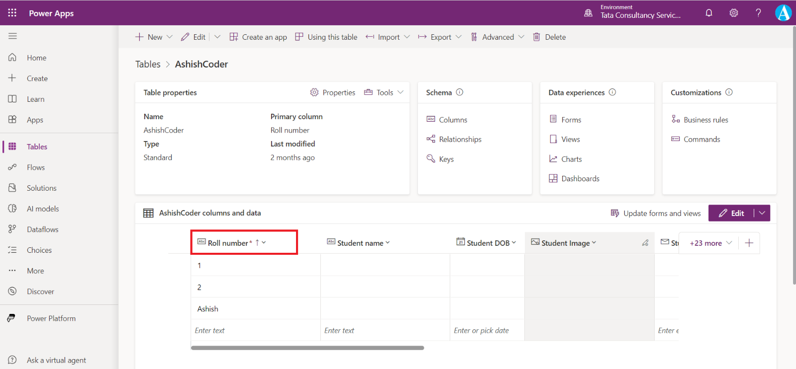 Create a Microsoft Dataverse Table