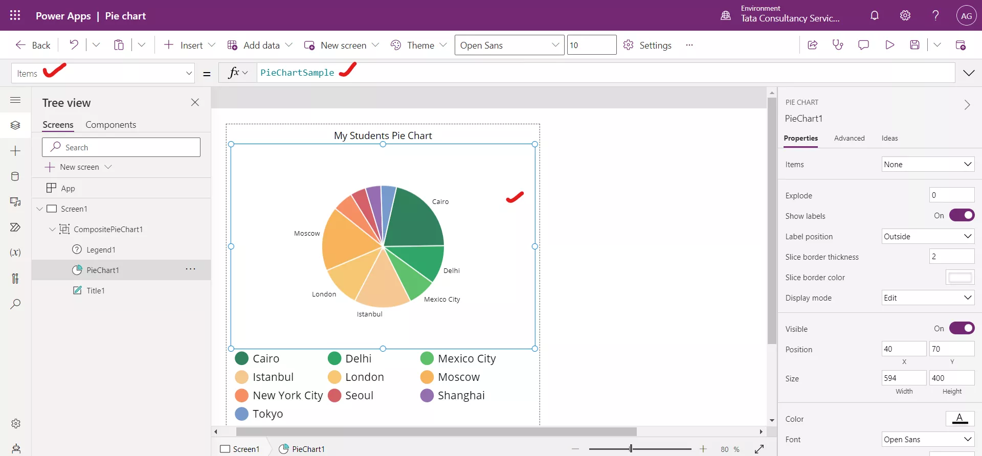 Pie chart in Power Apps