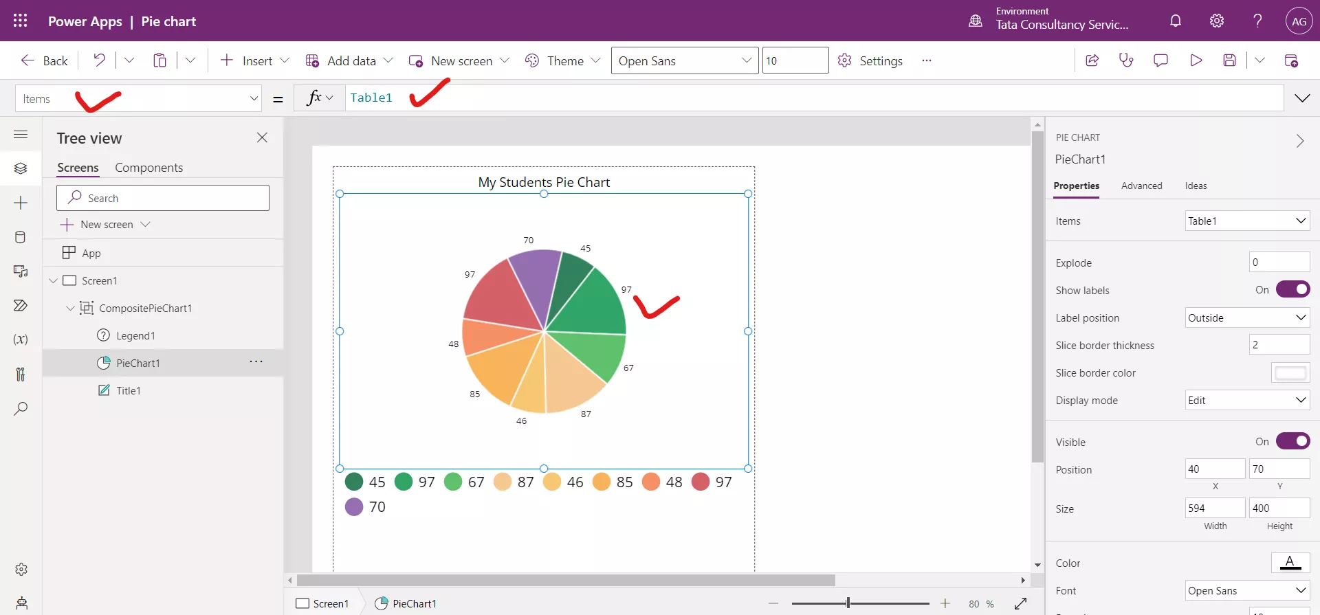 Pie chart in Power Apps