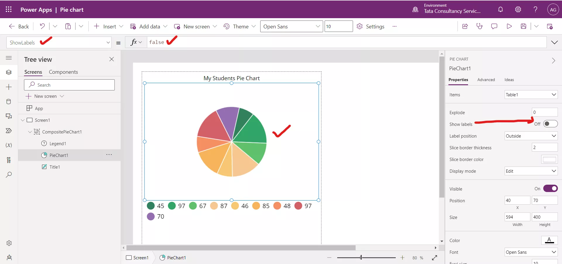 Pie chart in Power Apps