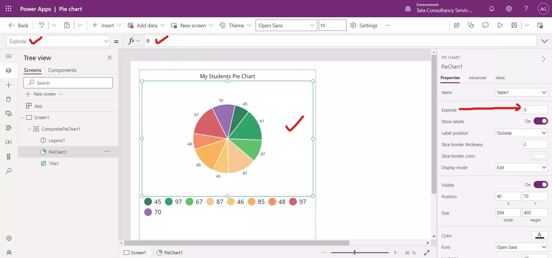 Pie chart in Power Apps