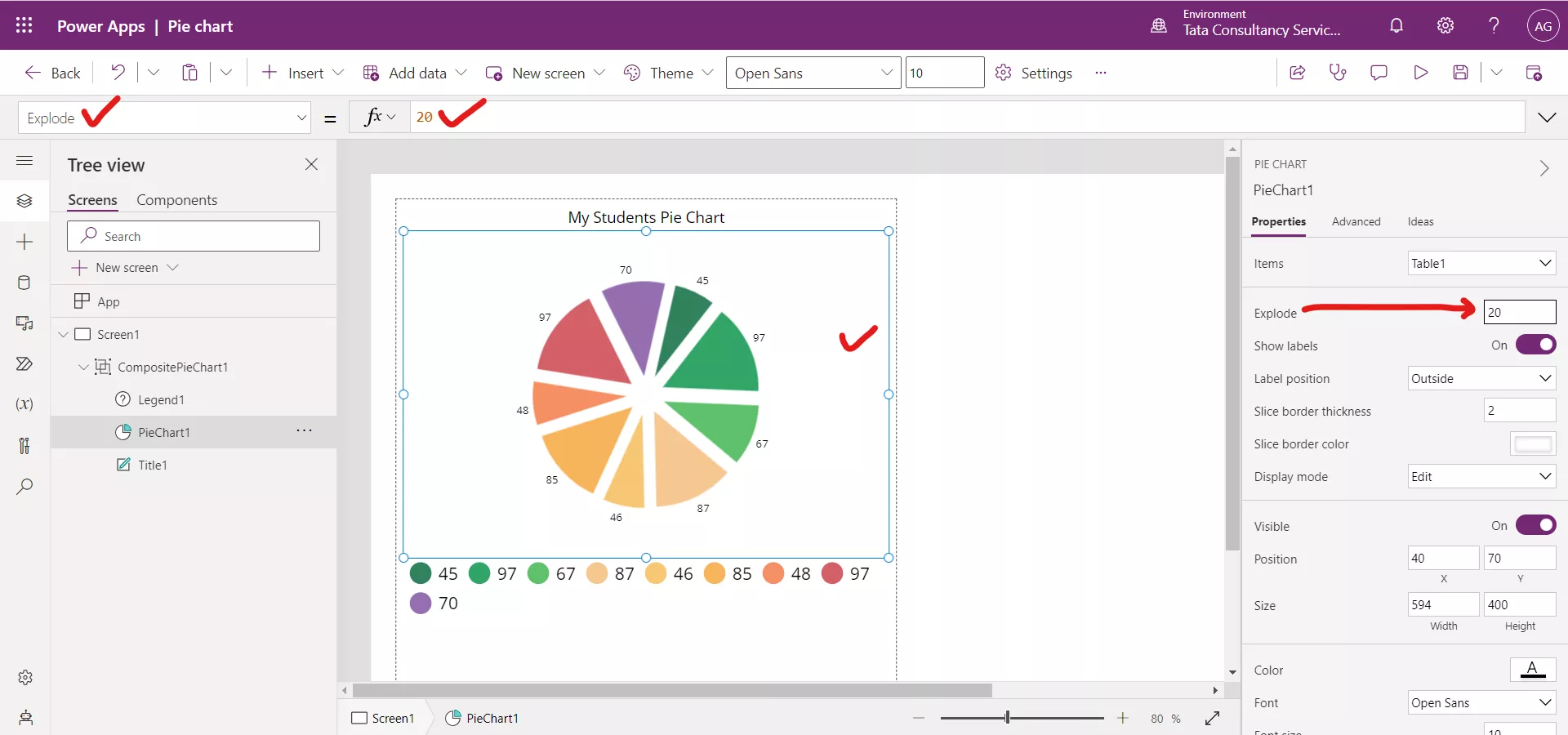 Pie chart in Power Apps