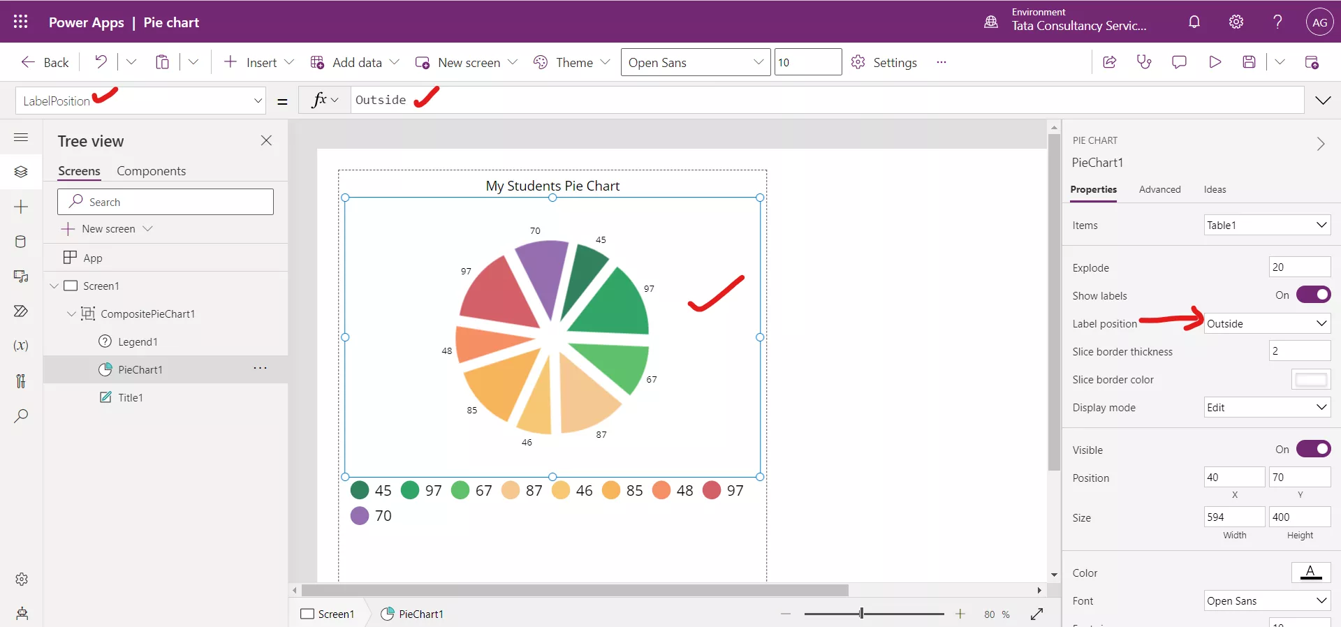 Pie chart in Power Apps