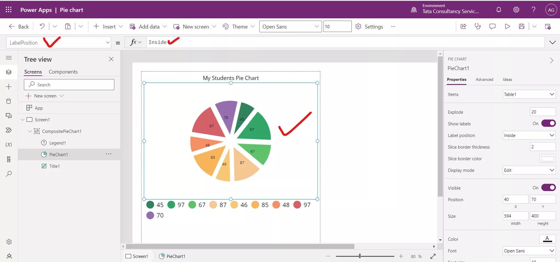 Pie chart in Power Apps