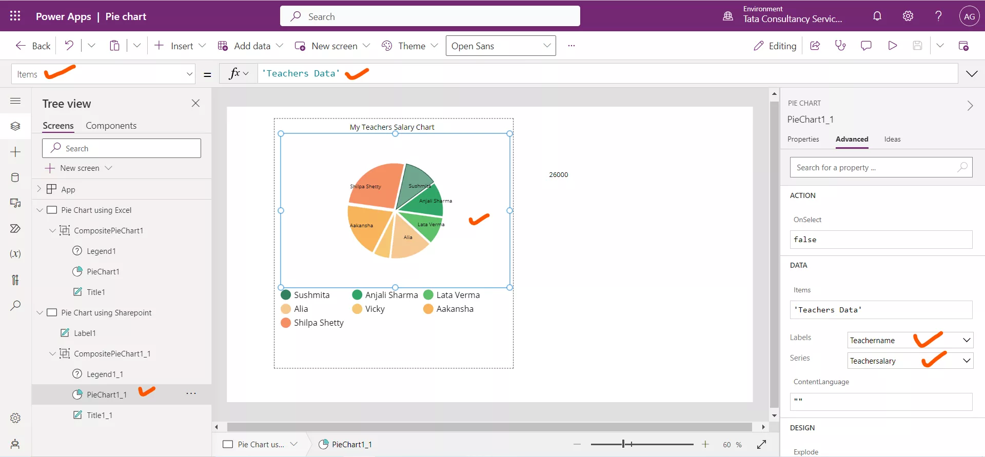 Pie chart in Power Apps