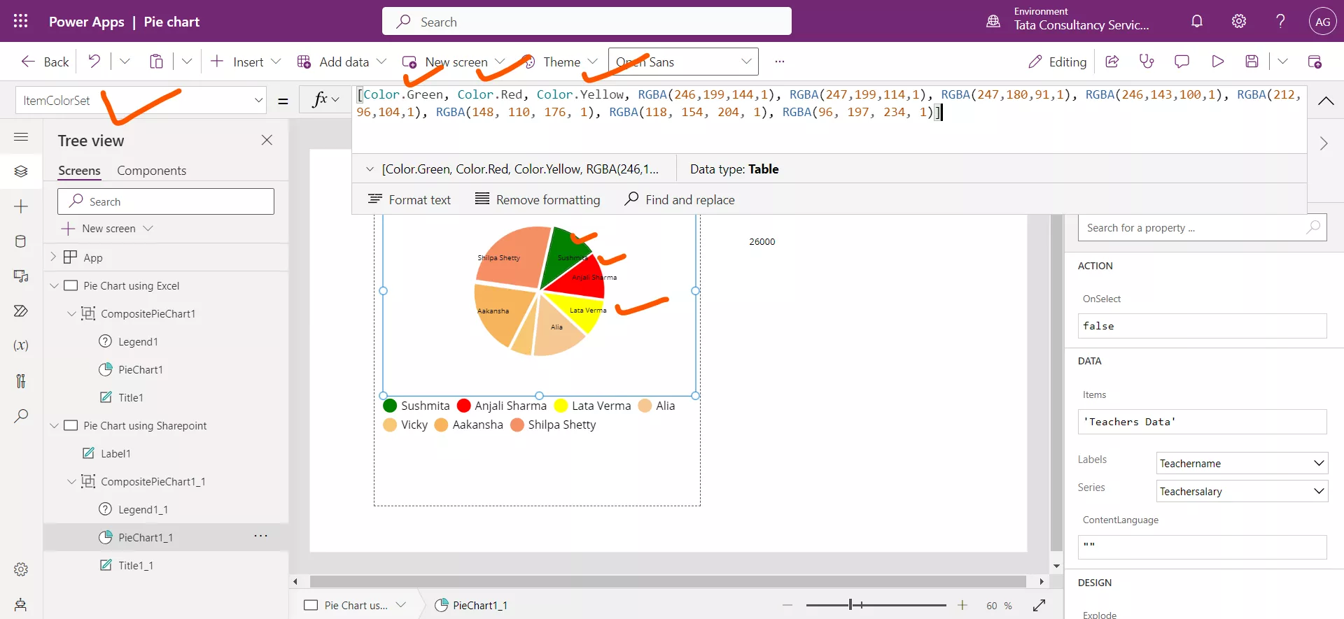 Pie chart in Power Apps