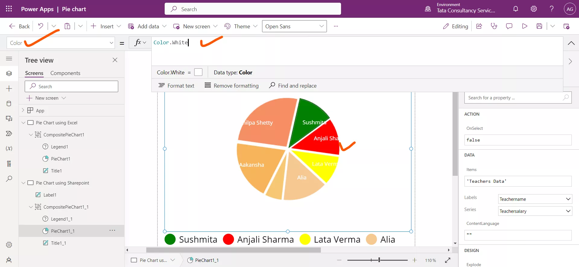 Pie chart in Power Apps