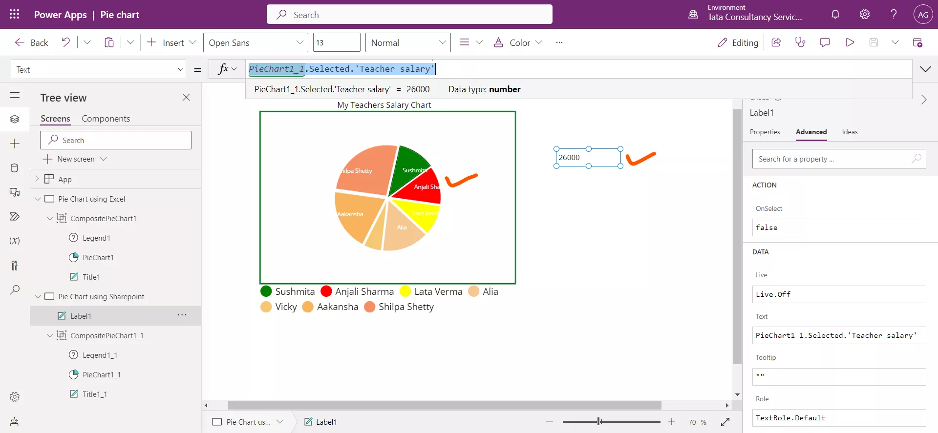 Pie chart in Power Apps