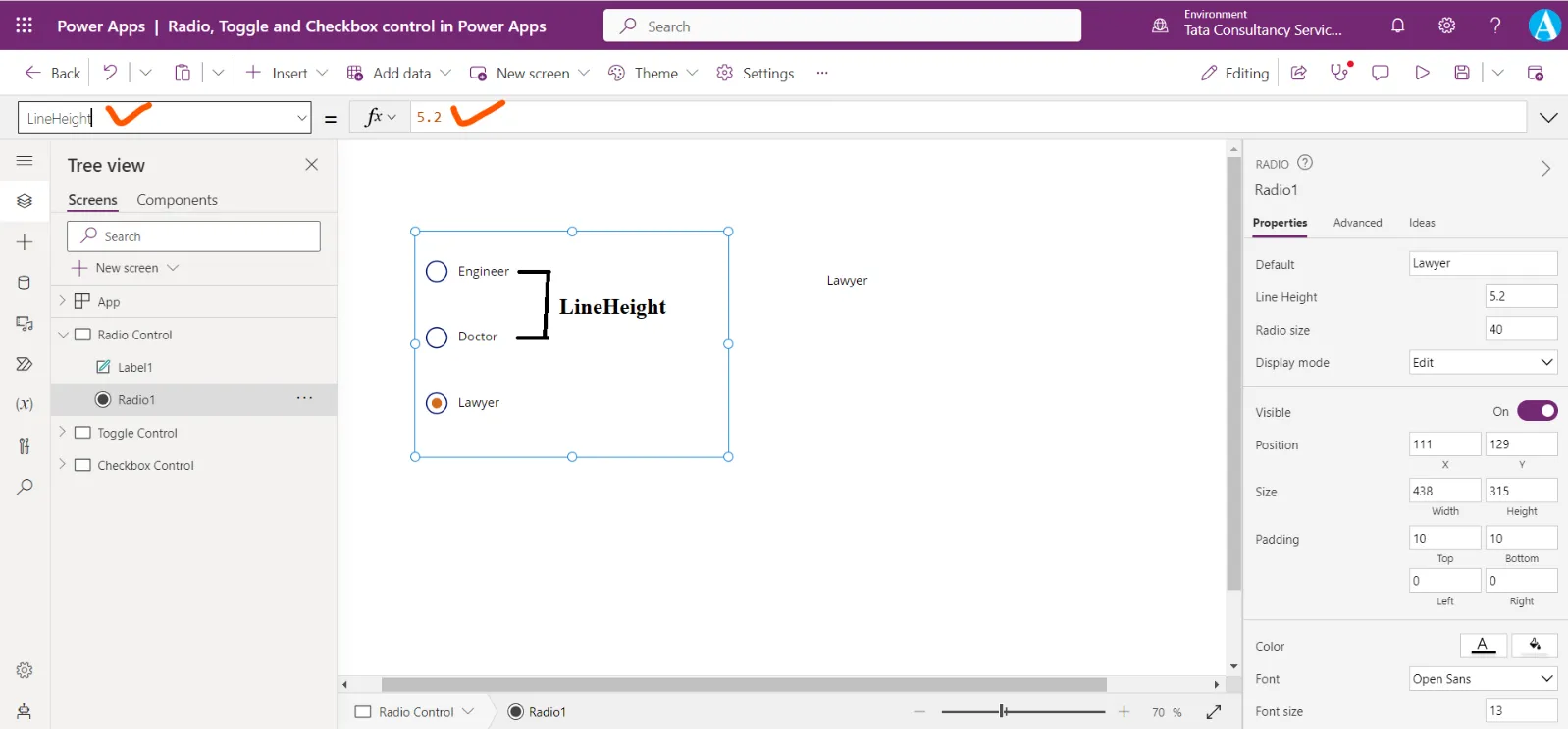 Radio control in Power Apps