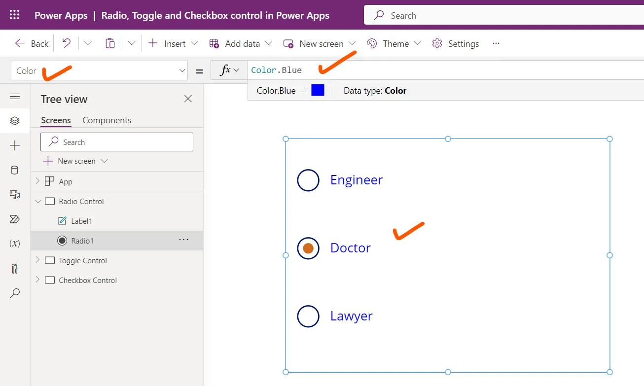 Radio control in Power Apps