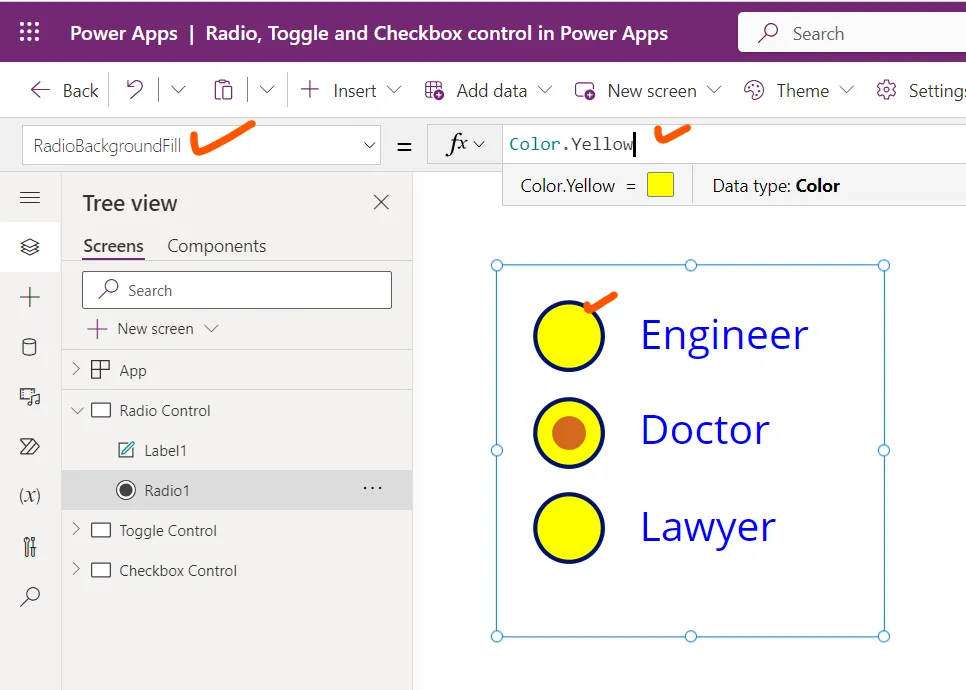 Radio control in Power Apps