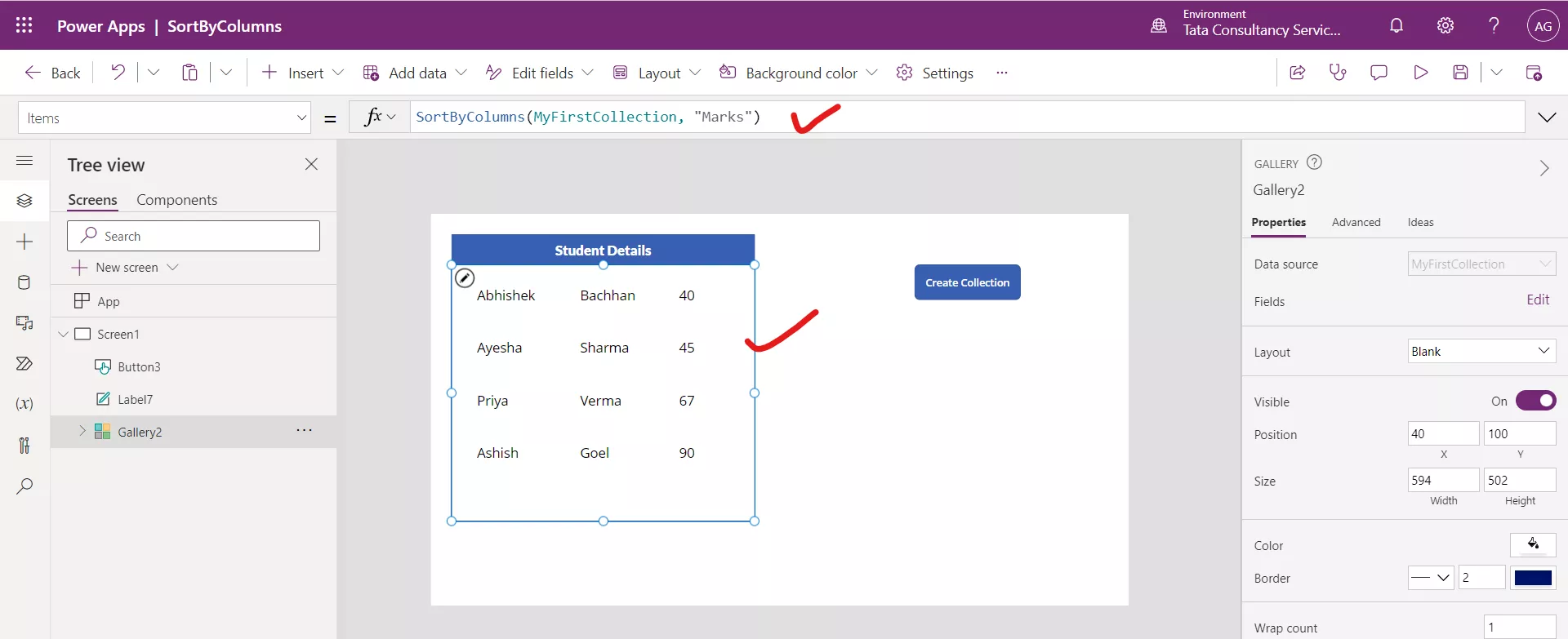 SortByColumns function in Canvas Power Apps