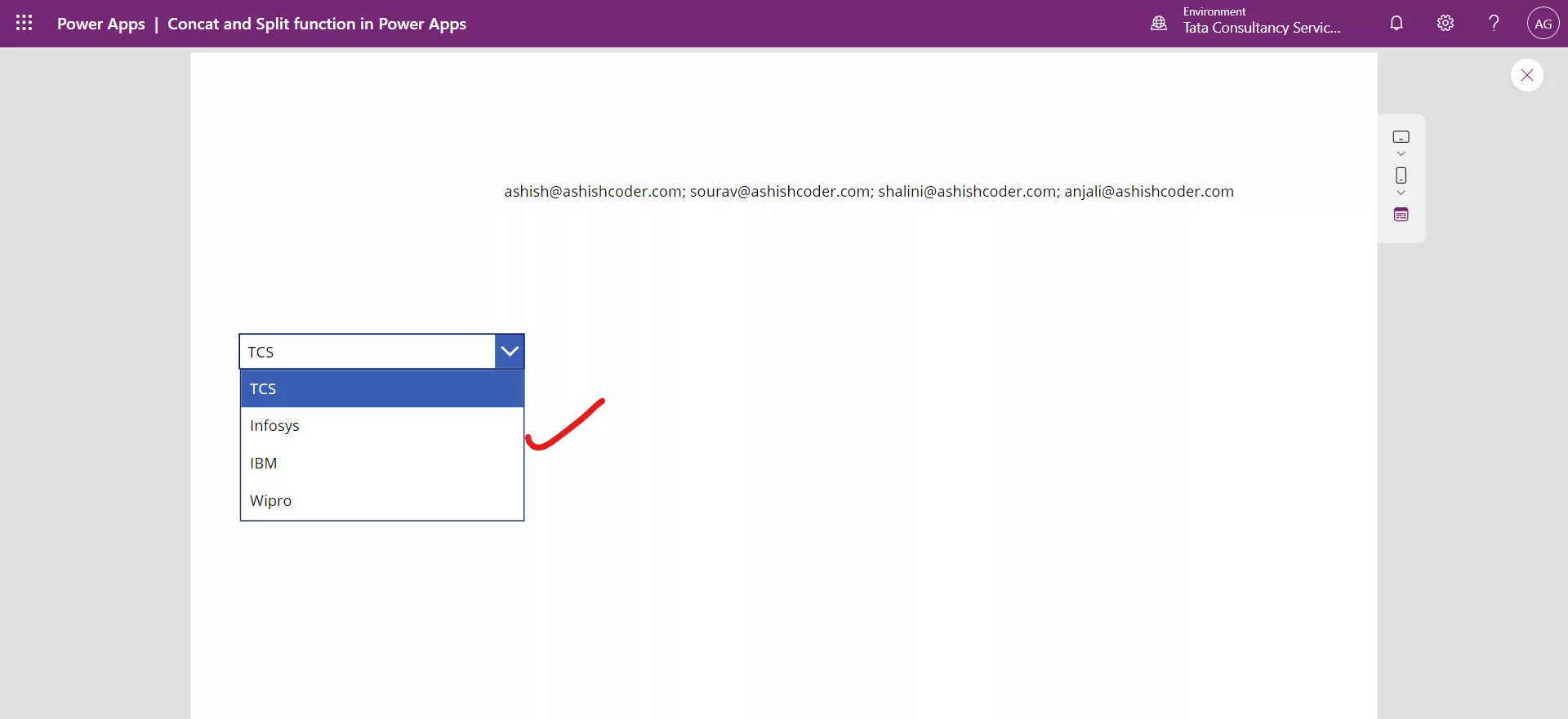 Split function in Power Apps