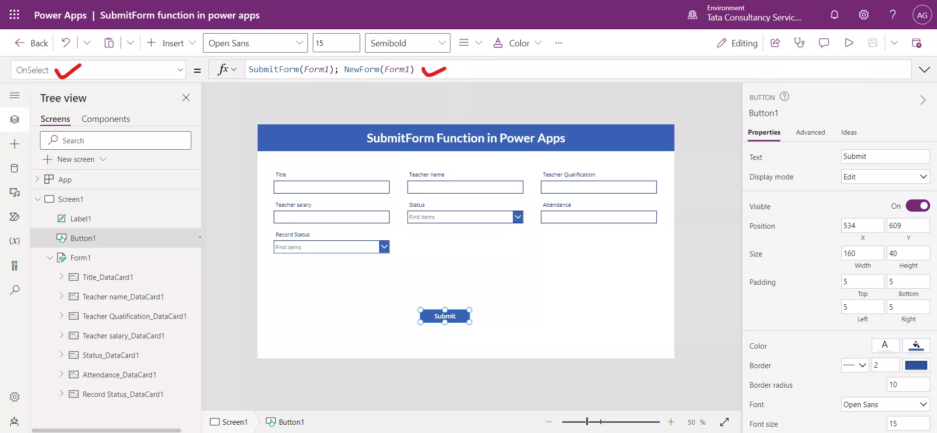 SubmitForm function in Power Apps