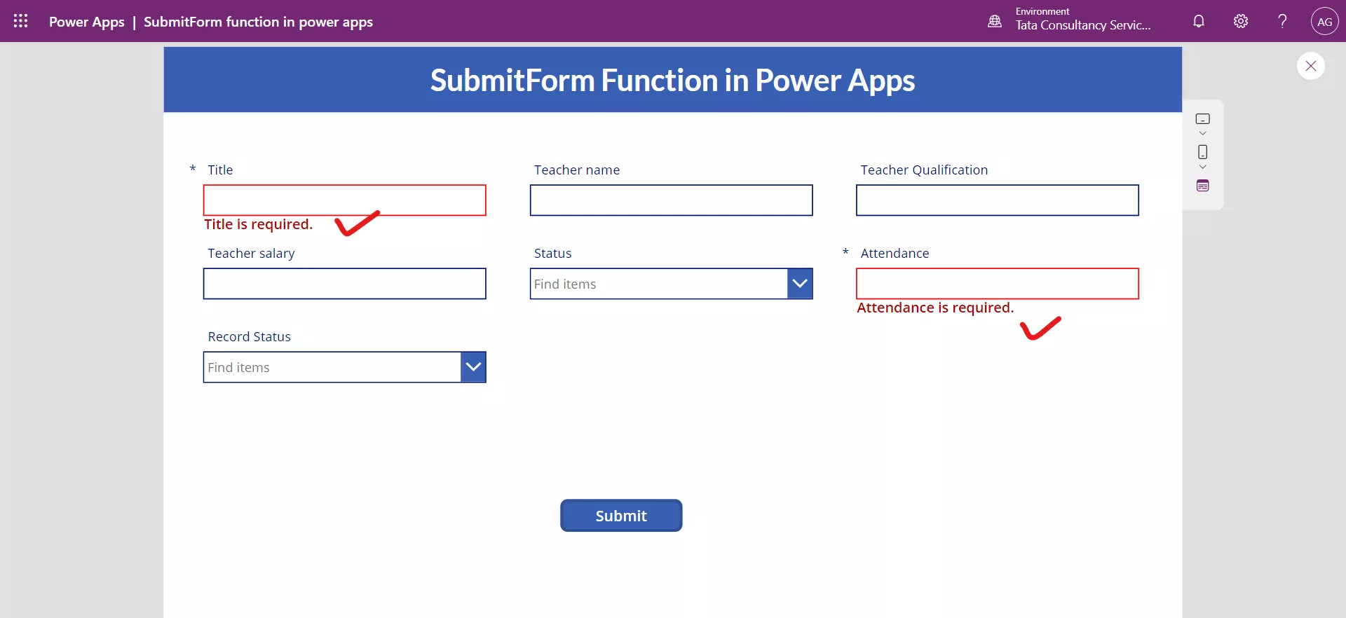 SubmitForm function in Power Apps