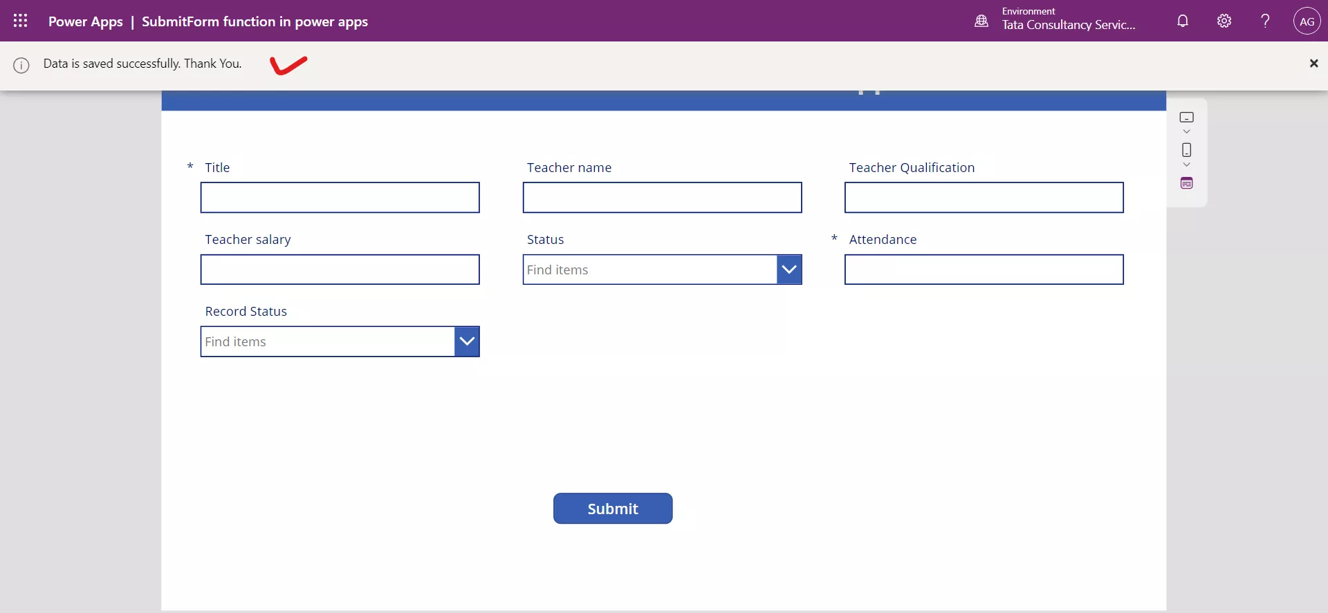 SubmitForm function in Power Apps