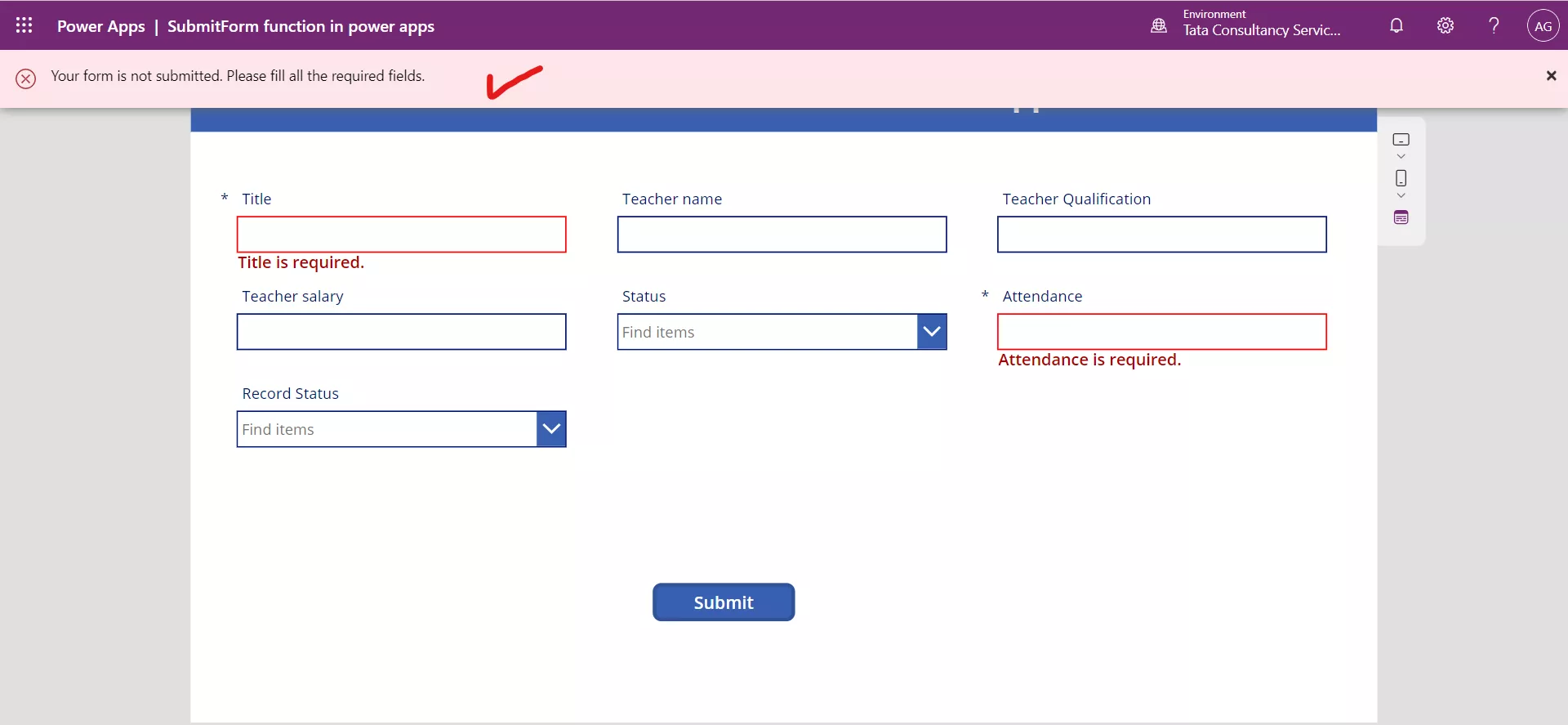 SubmitForm function in Power Apps