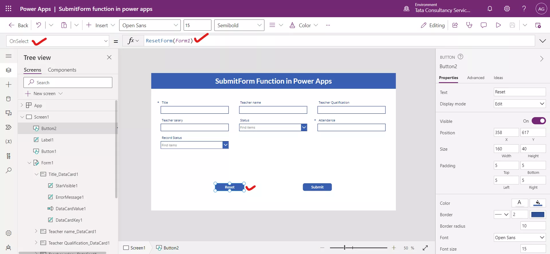 SubmitForm function in Power Apps