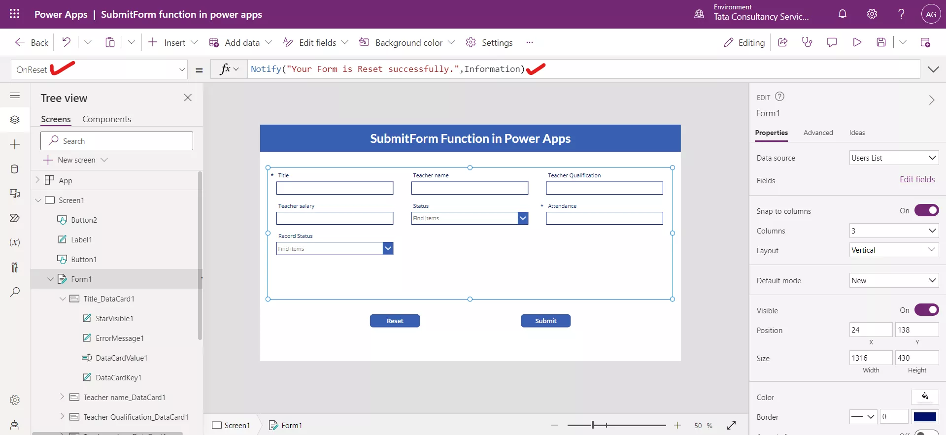 SubmitForm function in Power Apps