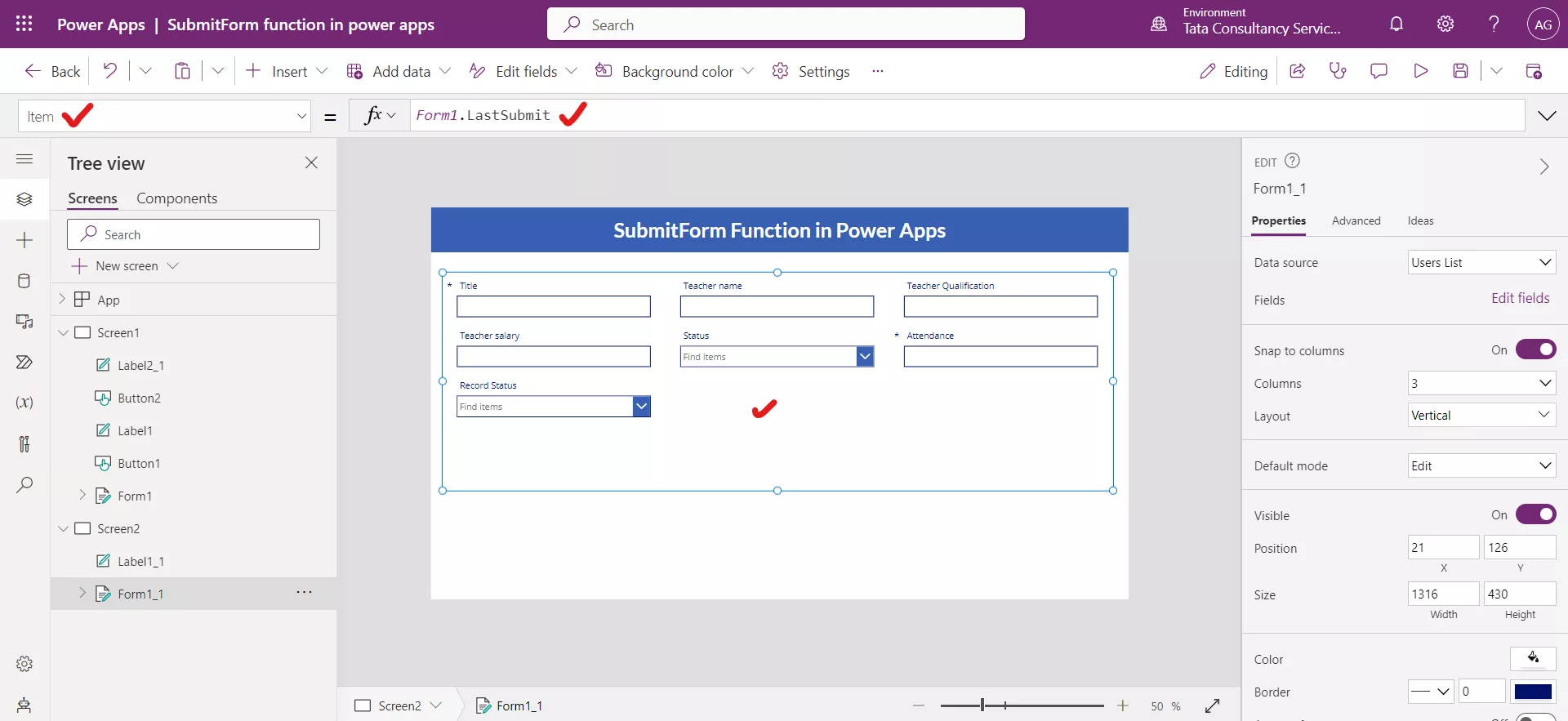 SubmitForm function in Power Apps