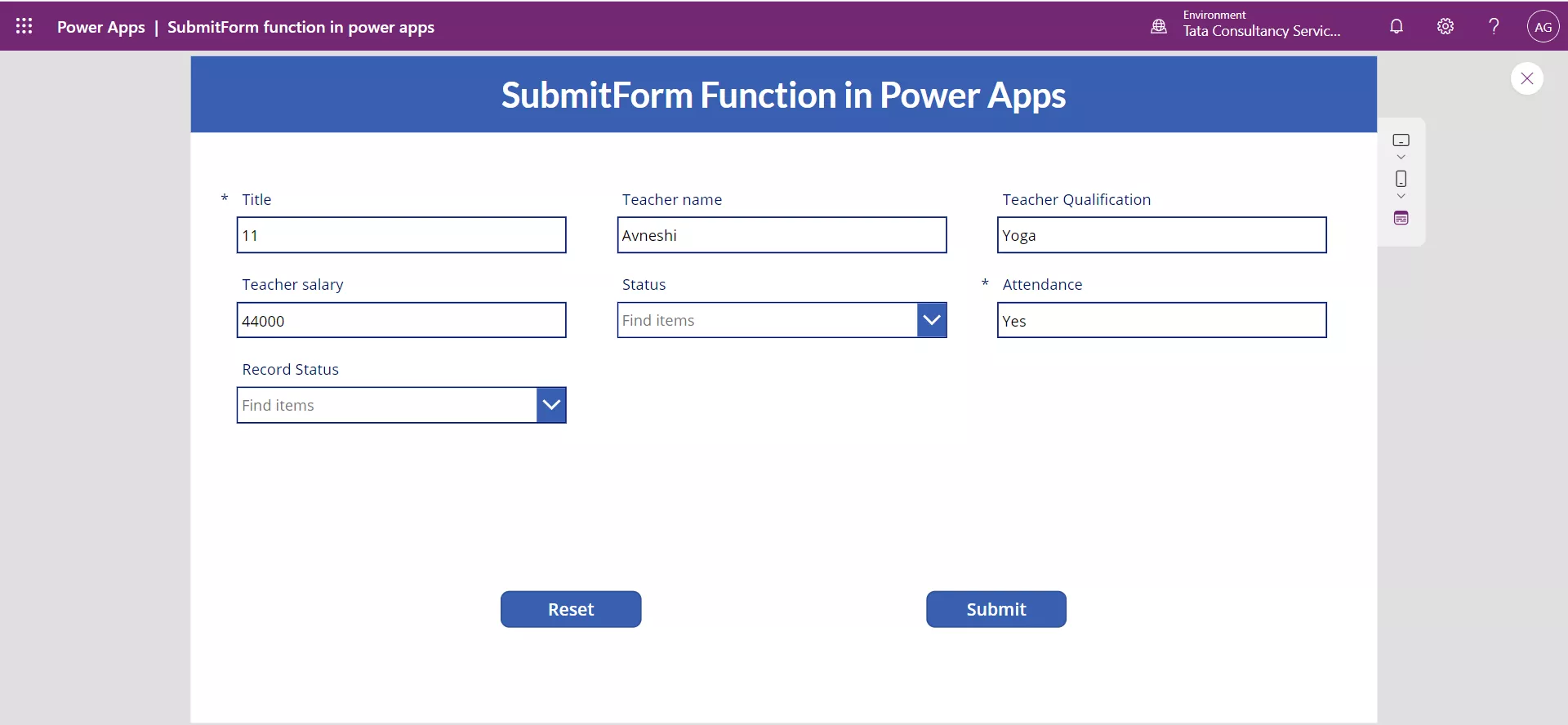 SubmitForm function in Power Apps