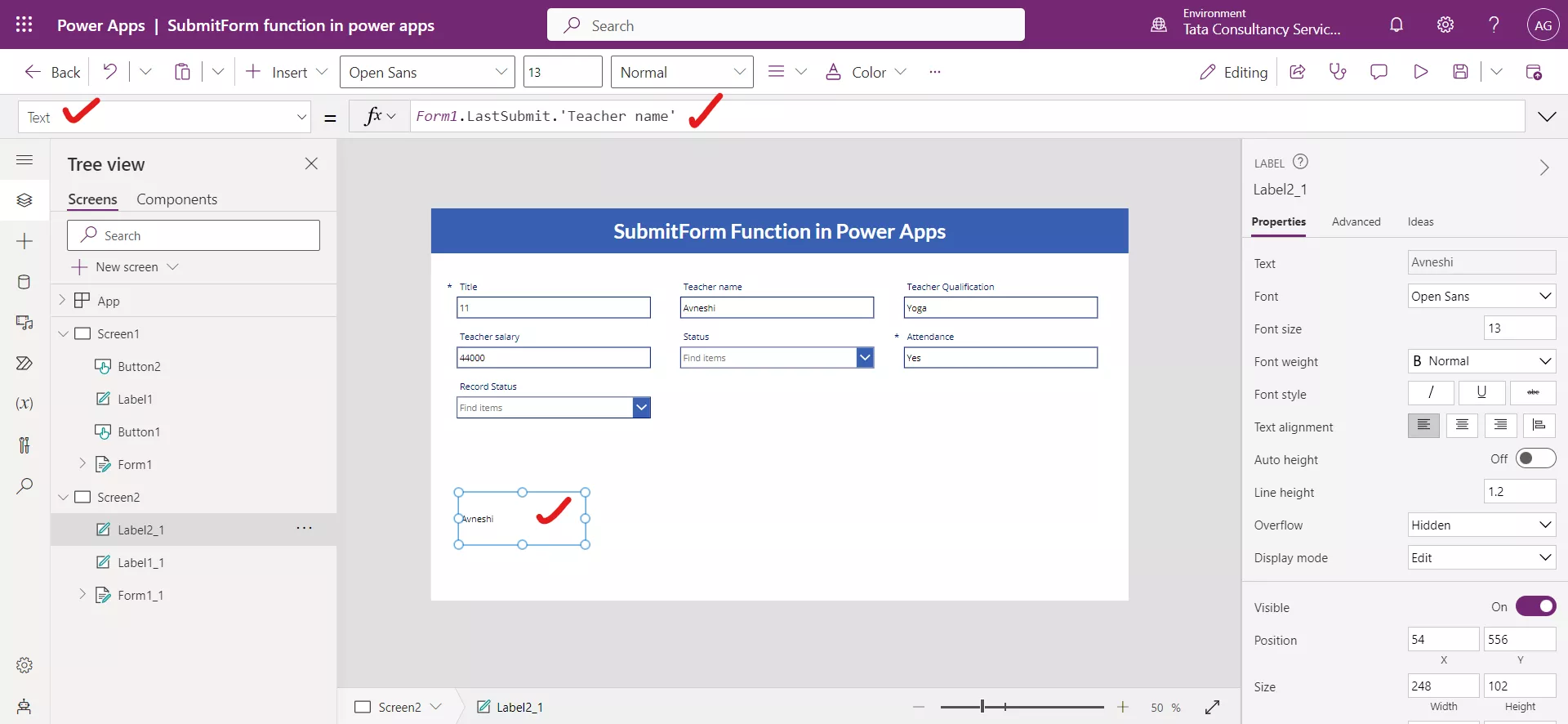 SubmitForm function in Power Apps