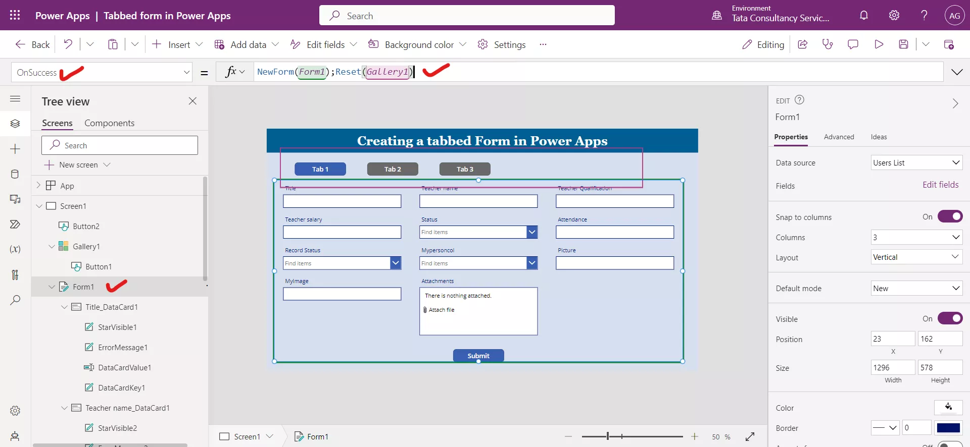 Tabbed Form in Power Apps