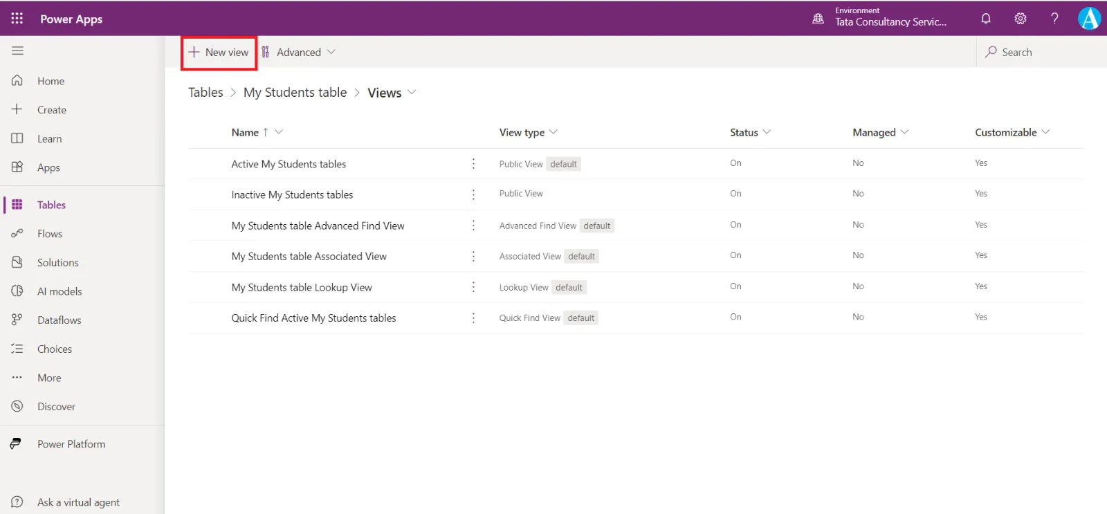 Views in Dataverse