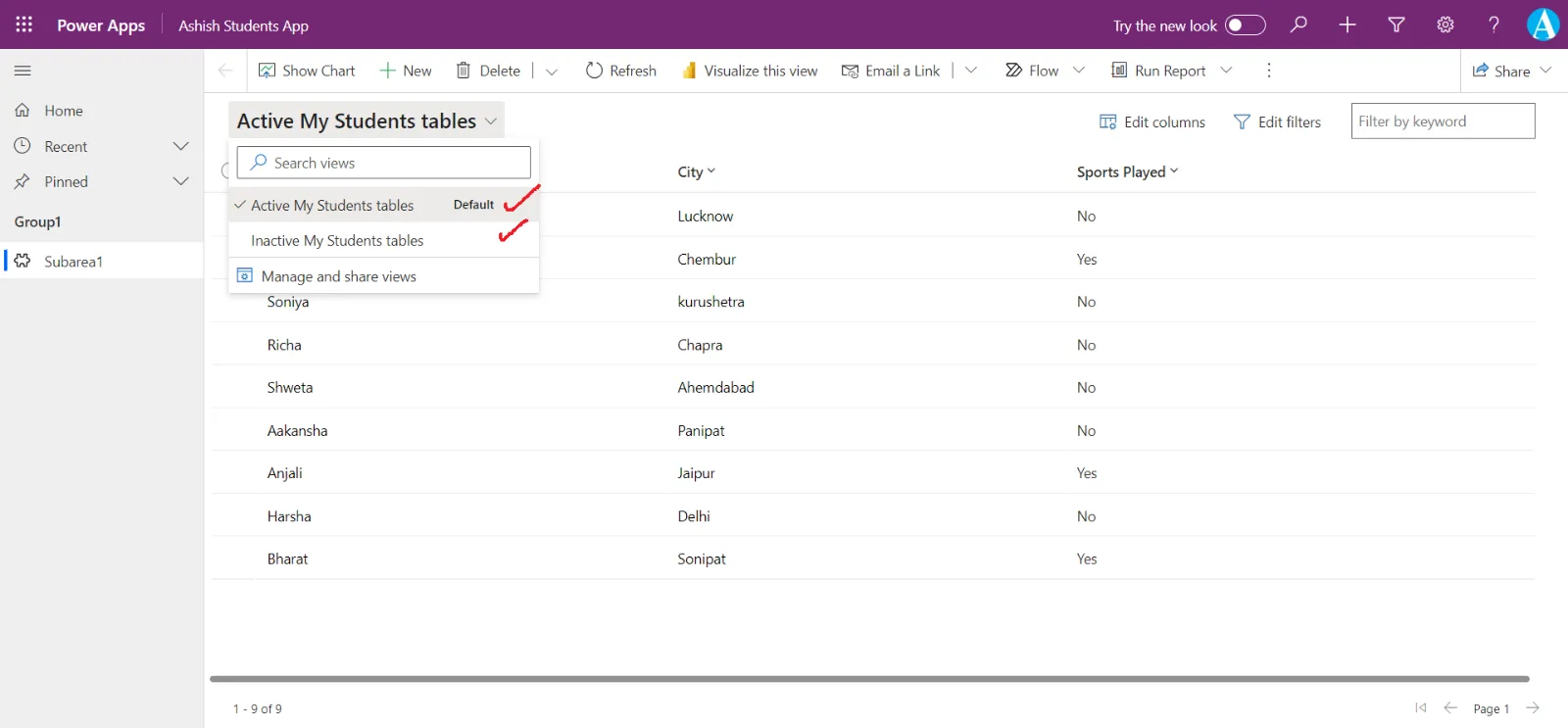 Views in Dataverse