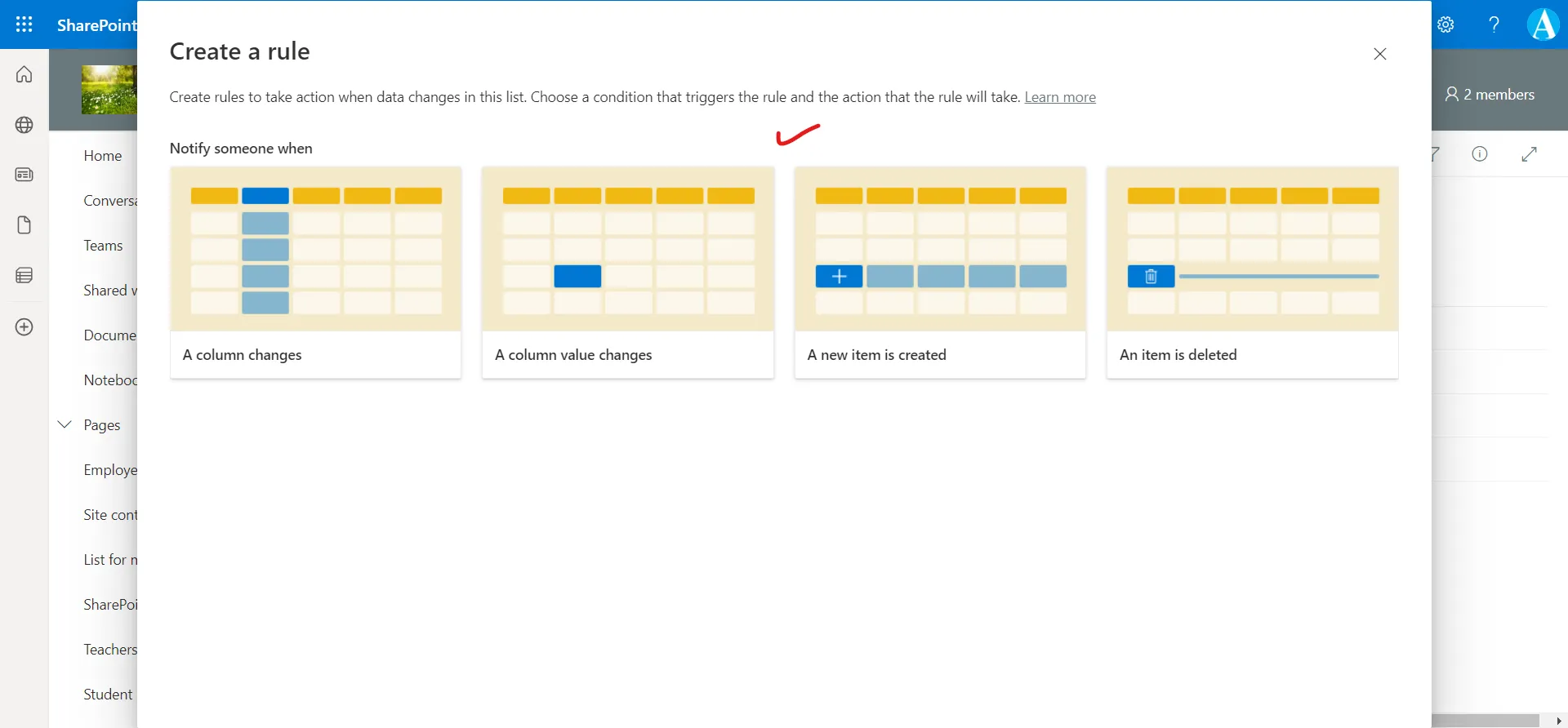 Create the automation rule in a list or library