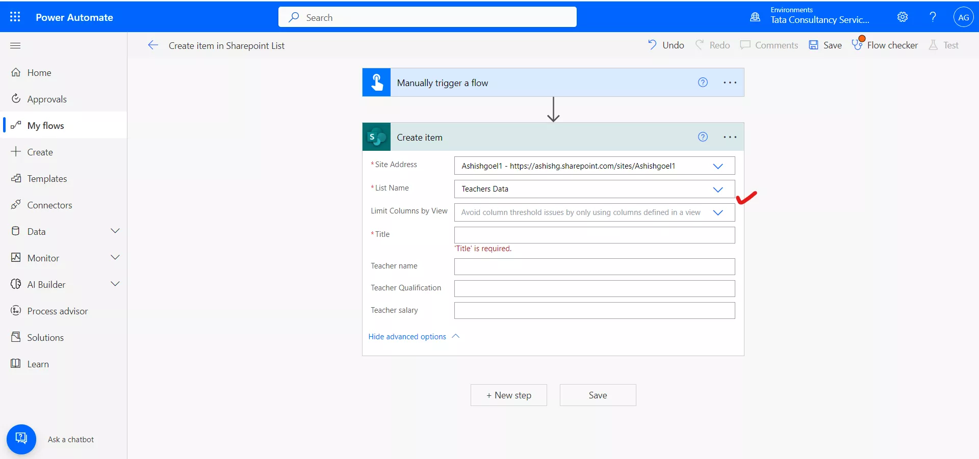 Create item in Sharepoint list using Power Automate