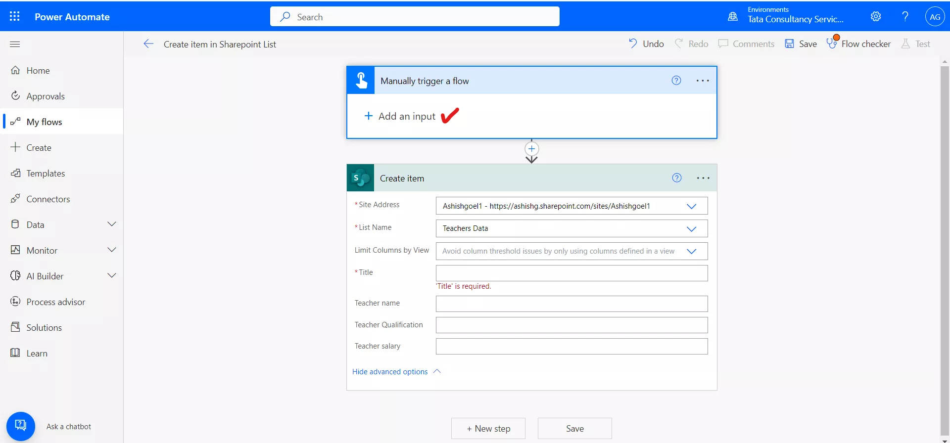 Create item in Sharepoint list using Power Automate