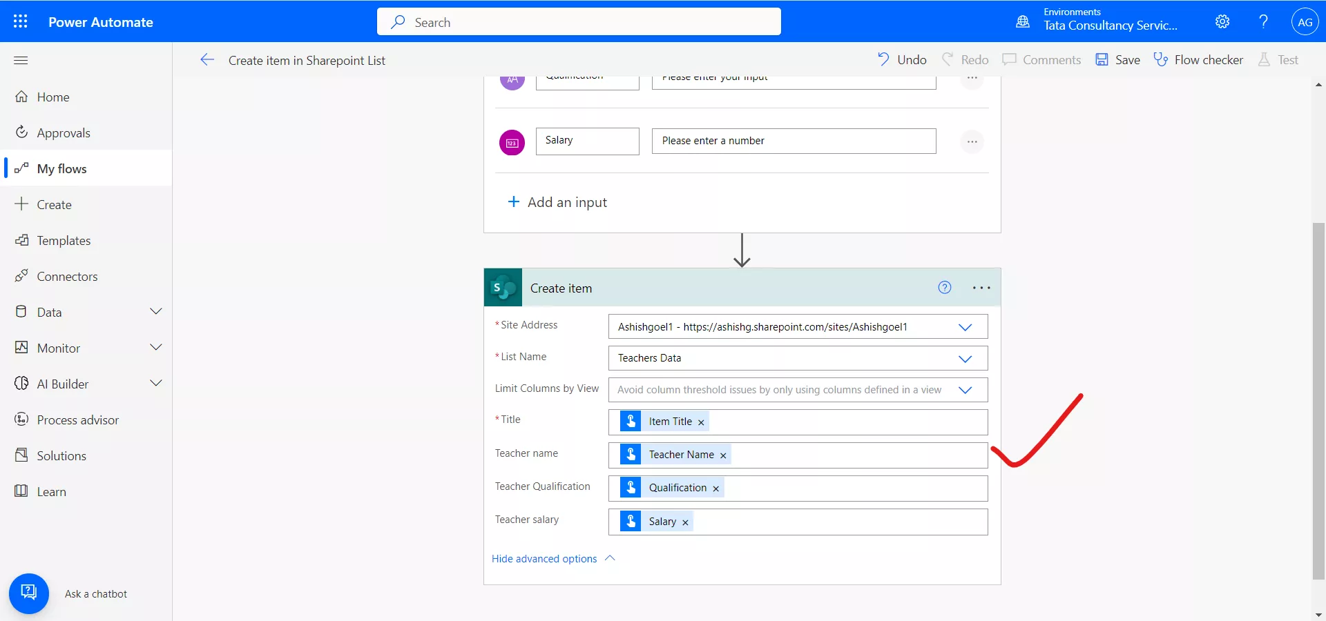 Create item in Sharepoint list using Power Automate