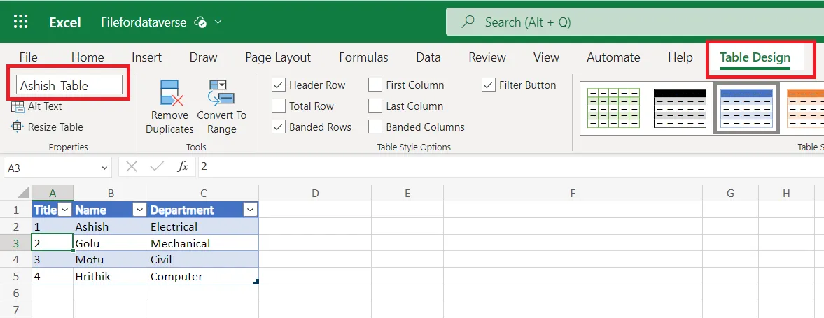 Create rows in Dataverse table using the excel data