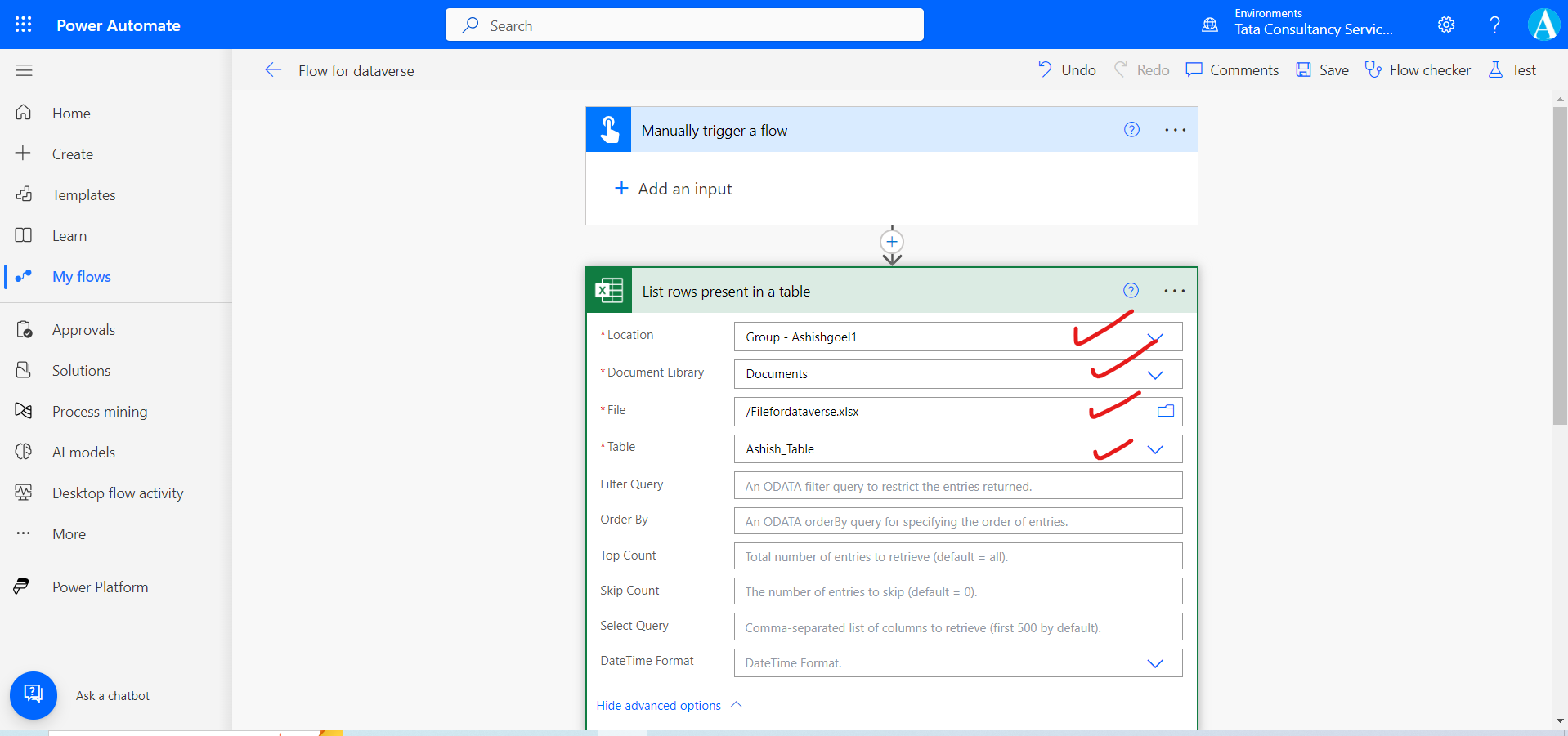 Create rows in sharepoint from excel using power automate