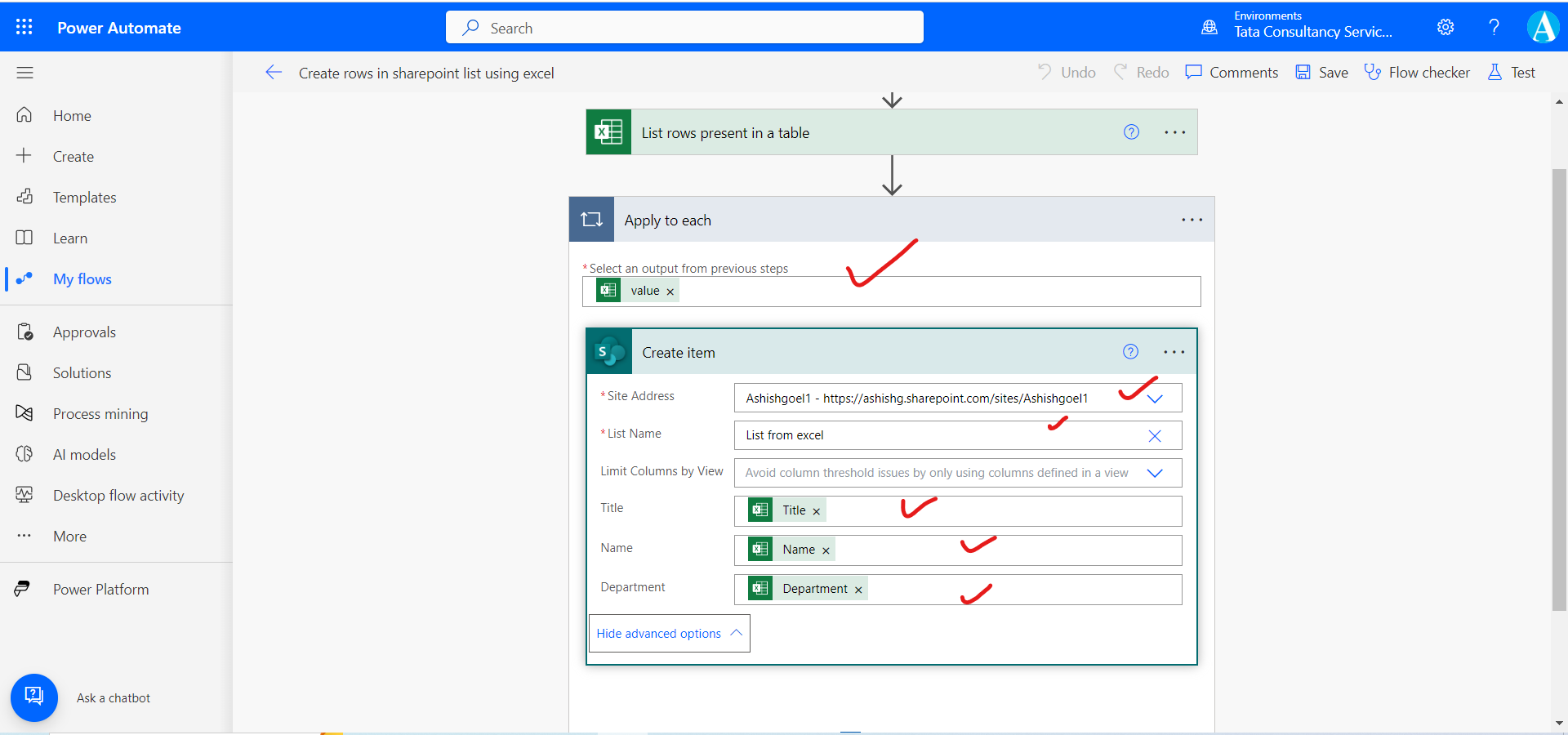 Create rows in sharepoint from excel using power automate Create rows in sharepoint from excel using power automate
