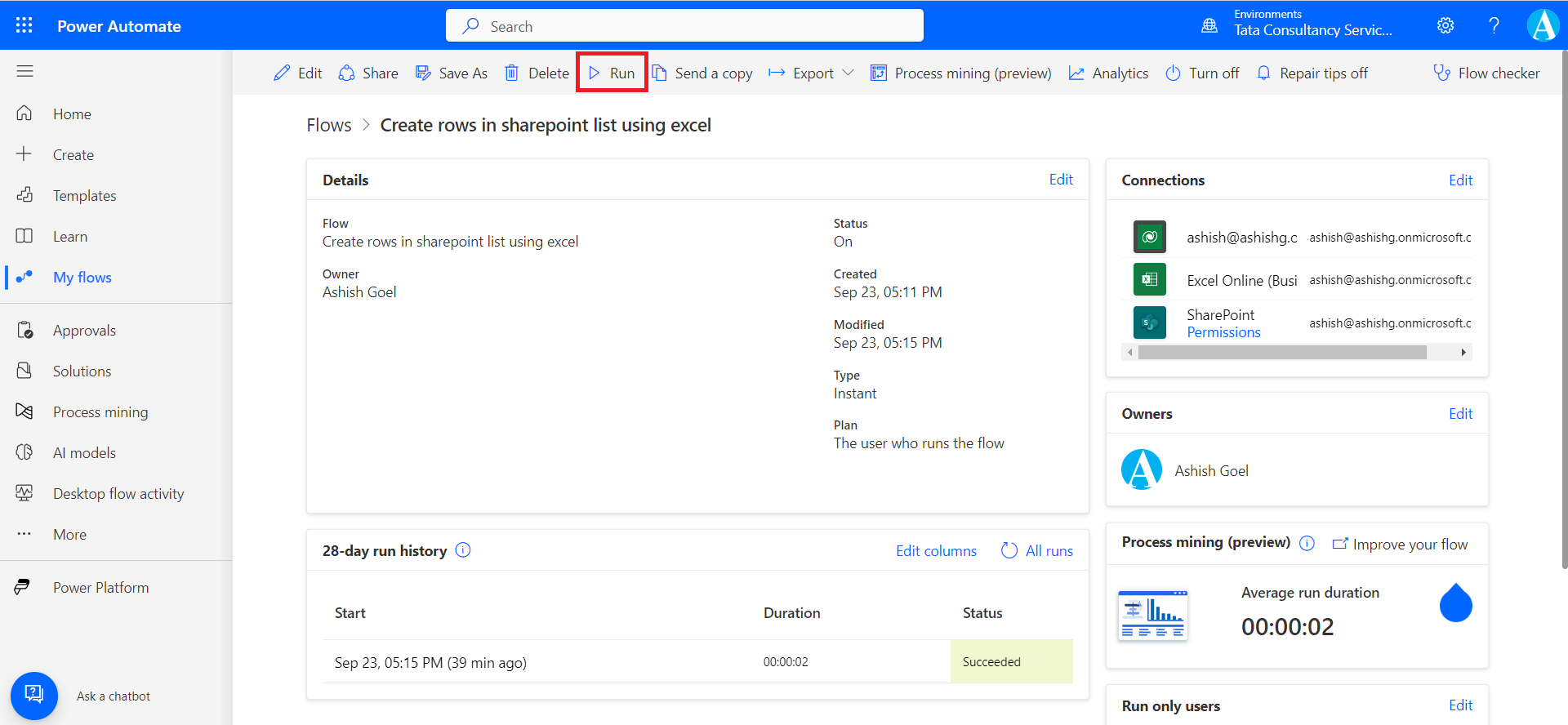 Create rows in sharepoint from excel using power automate Create rows in sharepoint from excel using power automate