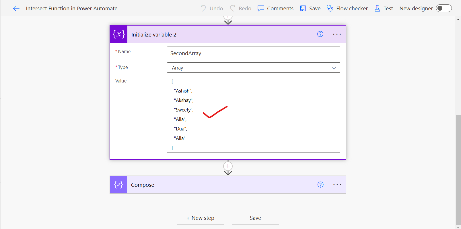 intersection function in Power Automate