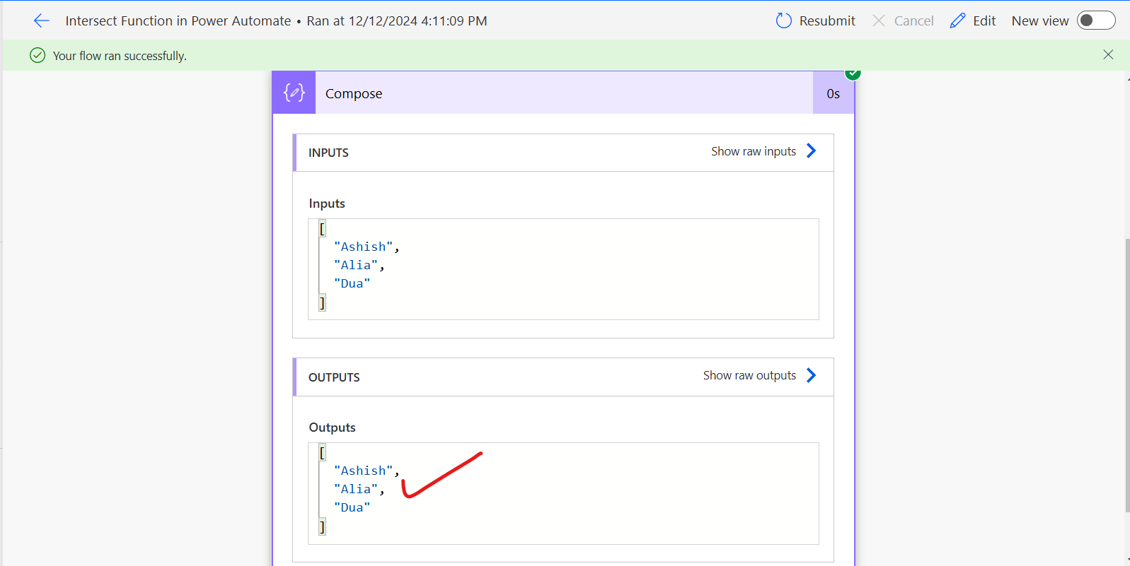 intersection function in Power Automate