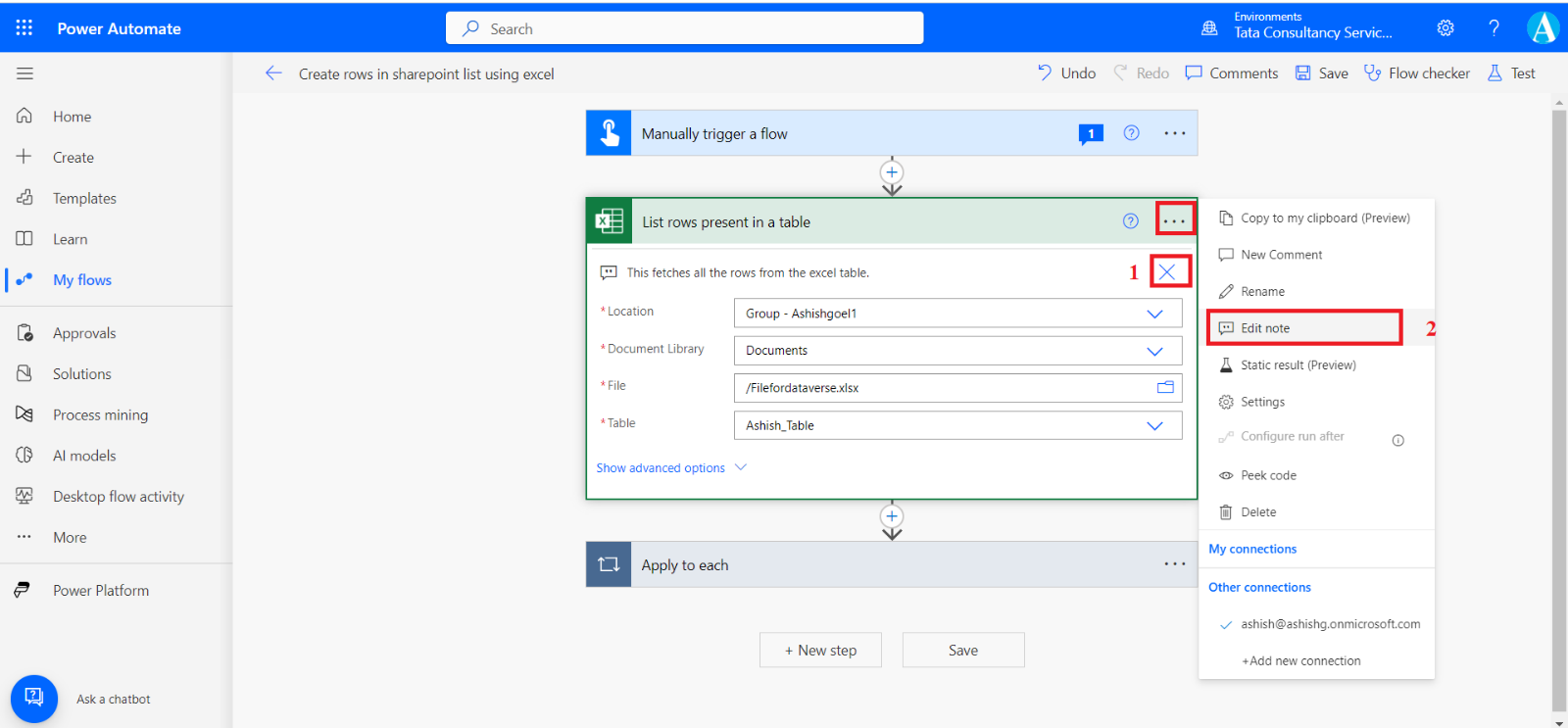 Notes in Power Automate