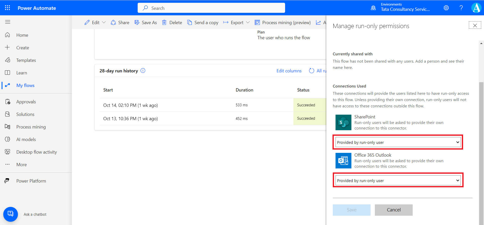 Share the Power Automate flows