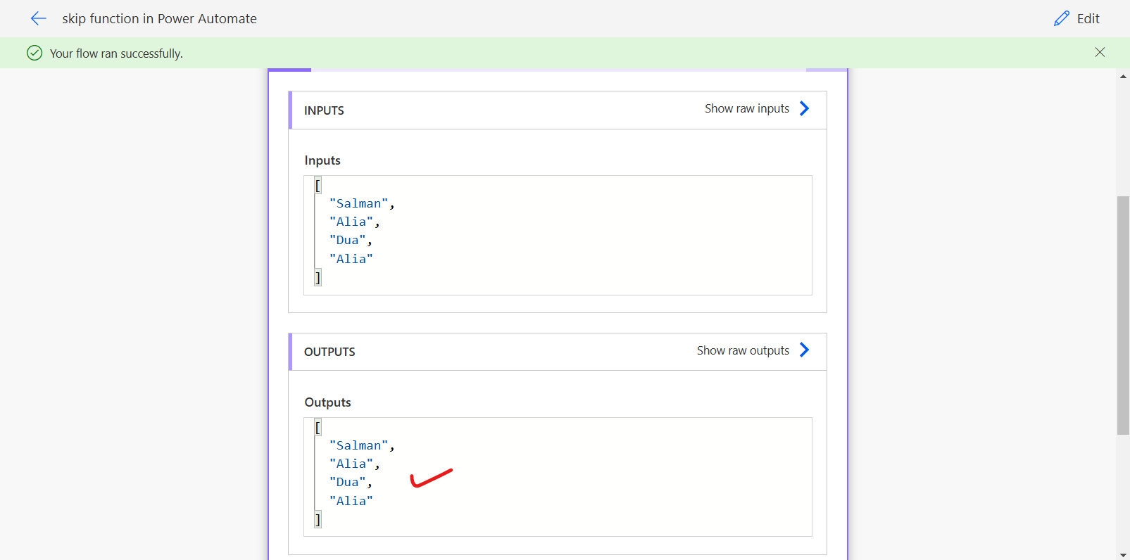 skip function in Power Automate