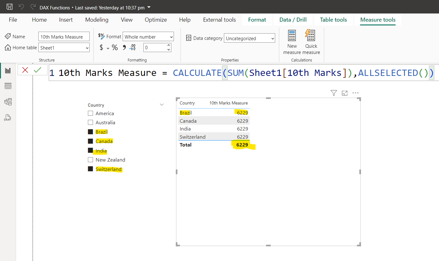 ALLSELECTED dax function in Power BI