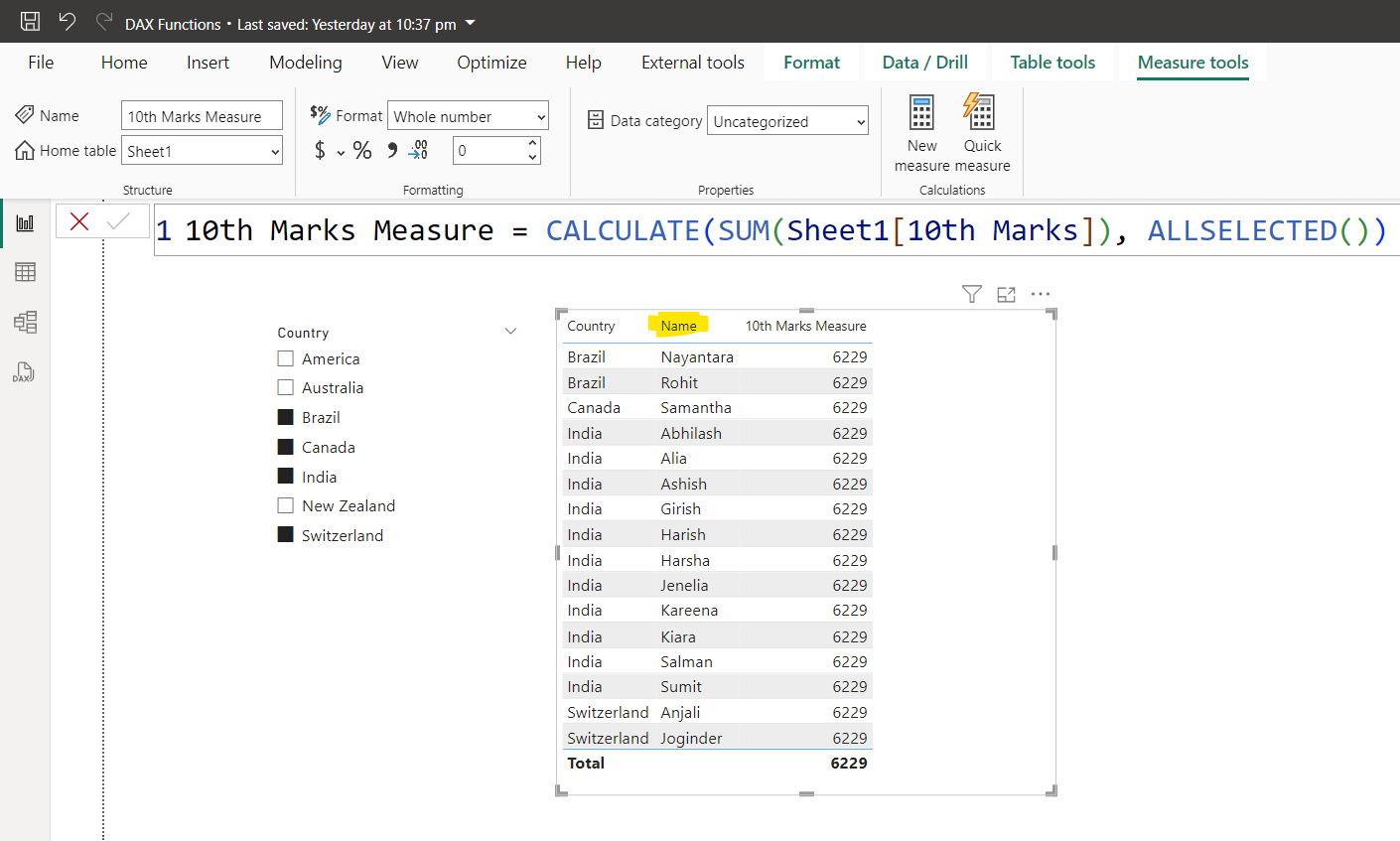 ALLSELECTED dax function in Power BI