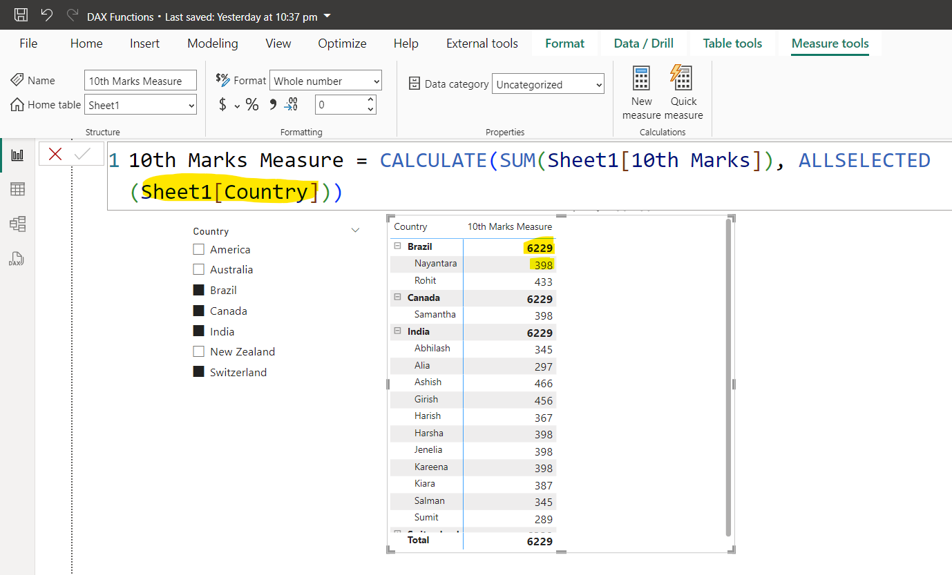 ALLSELECTED dax function in Power BI