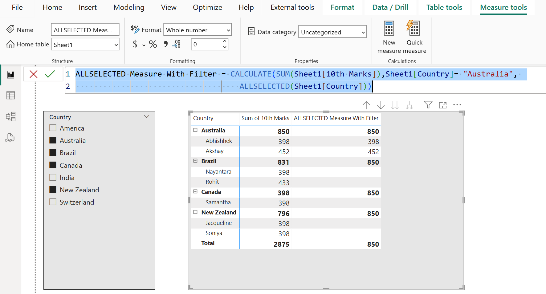 ALLSELECTED dax function in Power BI